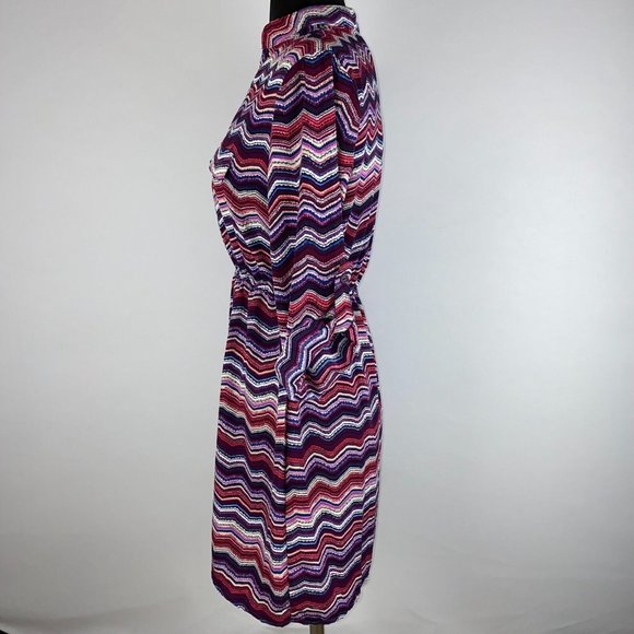 Rue21 Juniors S Chevron Zig Zag V-Neck Elastic Waist Dress Roll Tab Sleeves - Picture 6 of 12
